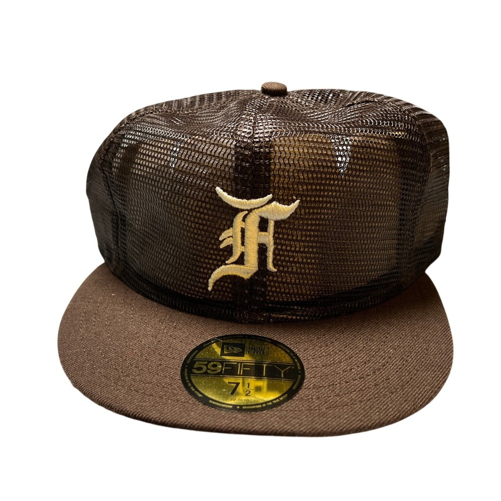 Fear of God Essentials New Era Hat Mens 7 1/2 Brown Mesh 59FIFTY Fitted Cap
